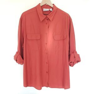 Apparenza Women PLUS SIZE 22W Redish Orange Blouse Shirt Long Sleeve Button Down